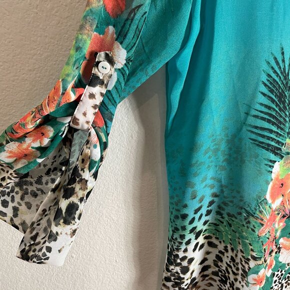 Soft Surroundings Womens Small Floral Animal Print Blouse Tunic Top Sheer Shirt - Picture 12 of 13